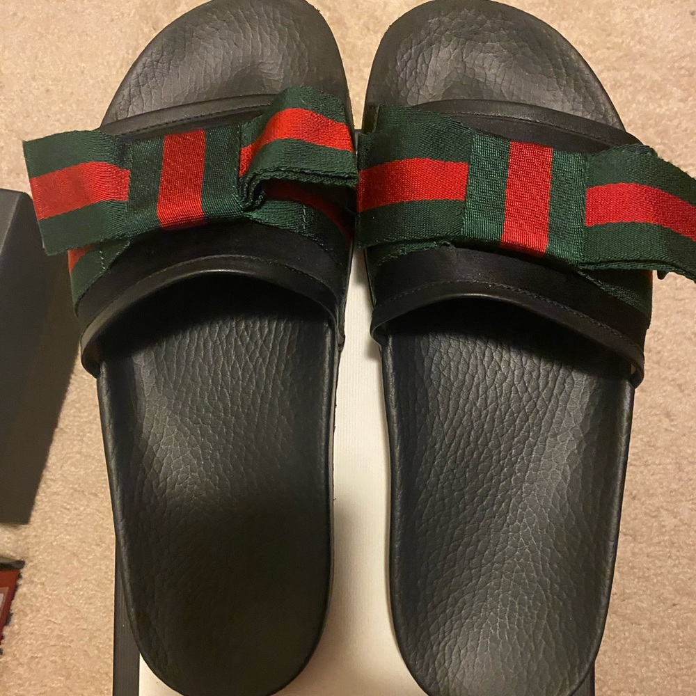 Authentic Gucci slides Wmns Satin Slide 'Web Bow'